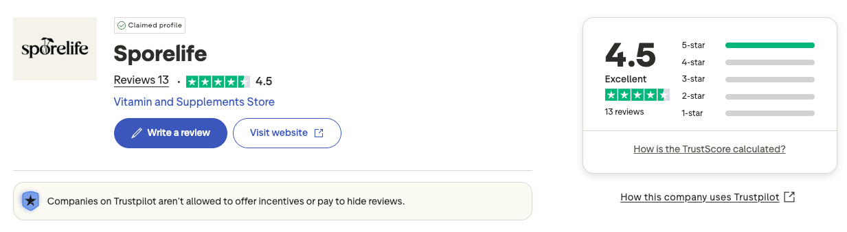 Sporelife Avis trustpilote